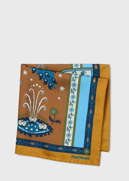 Peacock Silk Pocket Square Red/Navy - Paul Stuart