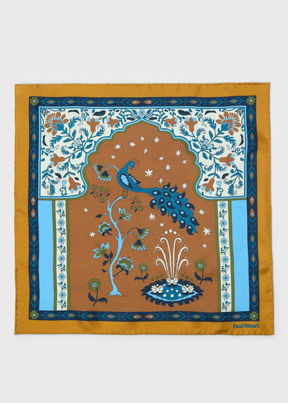 Peacock Silk Pocket Square Red/Navy - Paul Stuart