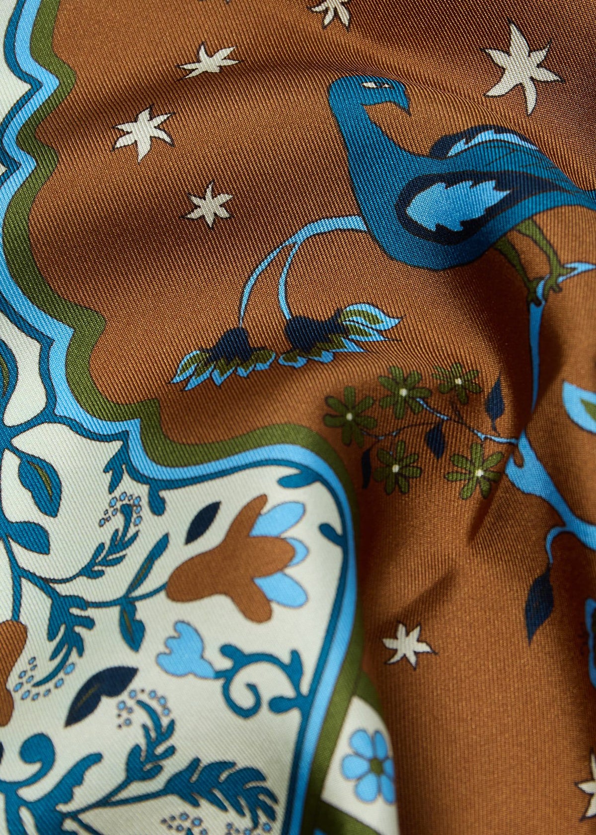 Peacock Silk Pocket Square Red/Navy - Paul Stuart