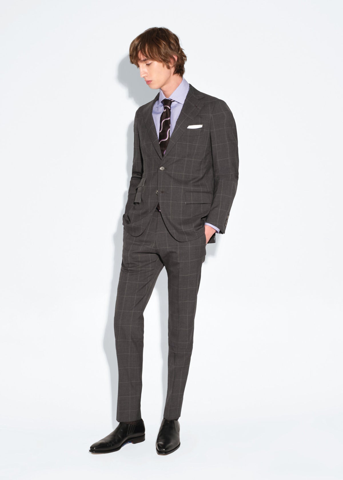 All Year Wool Windowpane Suit Grey - Paul Stuart