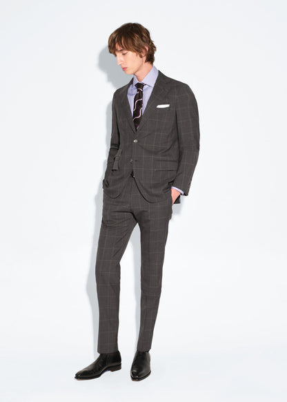 All Year Wool Windowpane Suit Grey - Paul Stuart