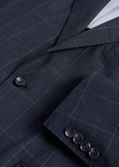 All Year Wool Windowpane Suit Grey - Paul Stuart