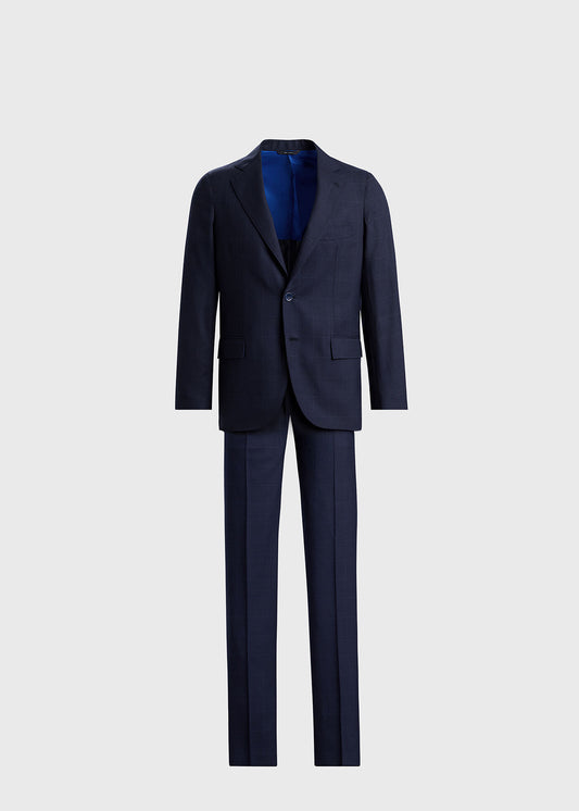 Wool Windowpane Suit Navy - Paul Stuart