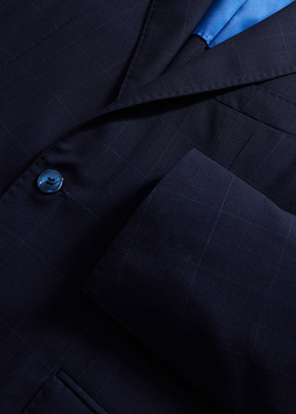 Wool Windowpane Suit Navy - Paul Stuart