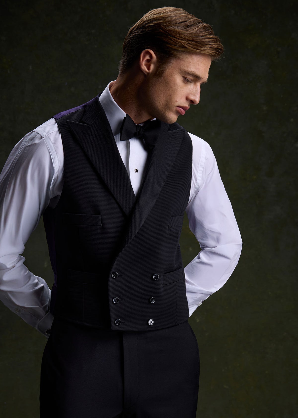 Grosgrain Double Breasted Formal Vest Black - Paul Stuart