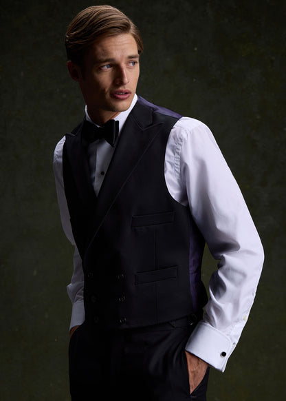 Grosgrain Double Breasted Formal Vest Black - Paul Stuart