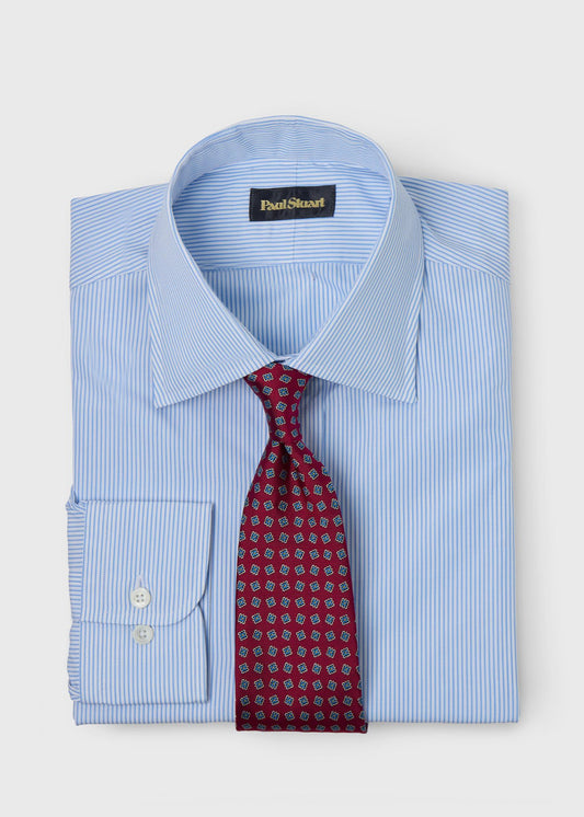 Pencil Stripe Spread Collar Dress Shirt Blue/White - Paul Stuart