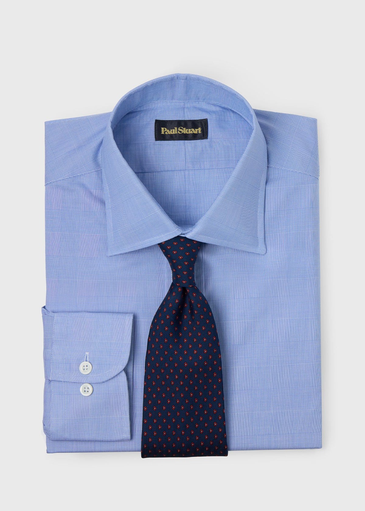Glen Plaid Spread Collar Dress Shirt Blue - Paul Stuart