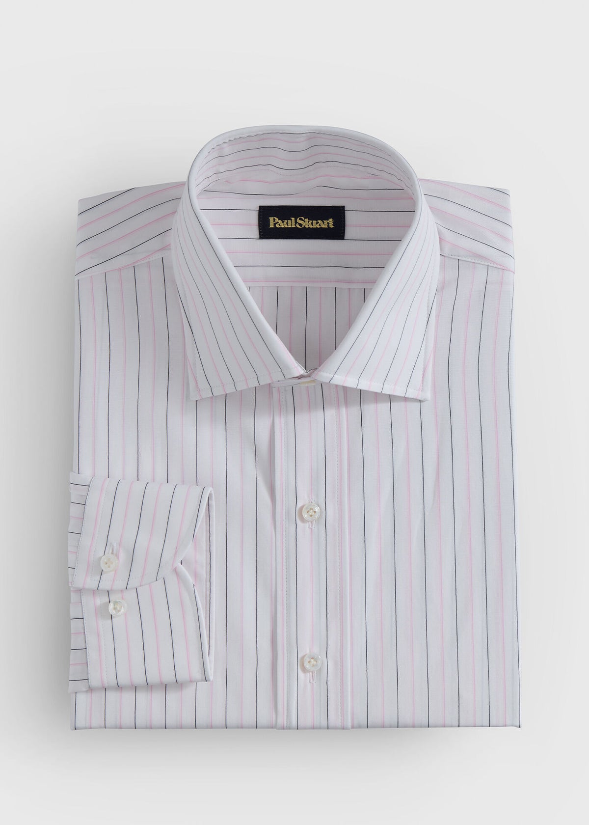 Cotton Deco Stripe Dress Shirt White/Pink - Paul Stuart