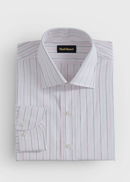 Cotton Deco Stripe Dress Shirt White/Pink - Paul Stuart