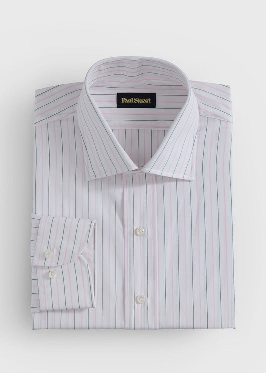 Cotton Deco Stripe Dress Shirt White/Pink - Paul Stuart