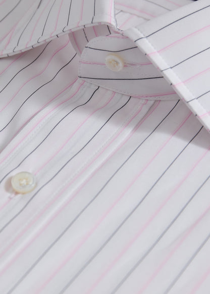 Cotton Deco Stripe Dress Shirt White/Pink - Paul Stuart