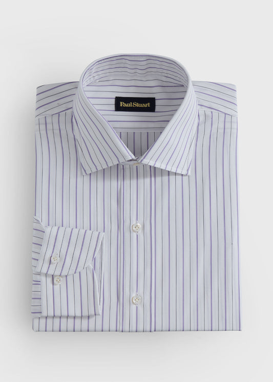 Deco Stripe Dress Shirt White/Purple/Lilac/Light Blue - Paul Stuart