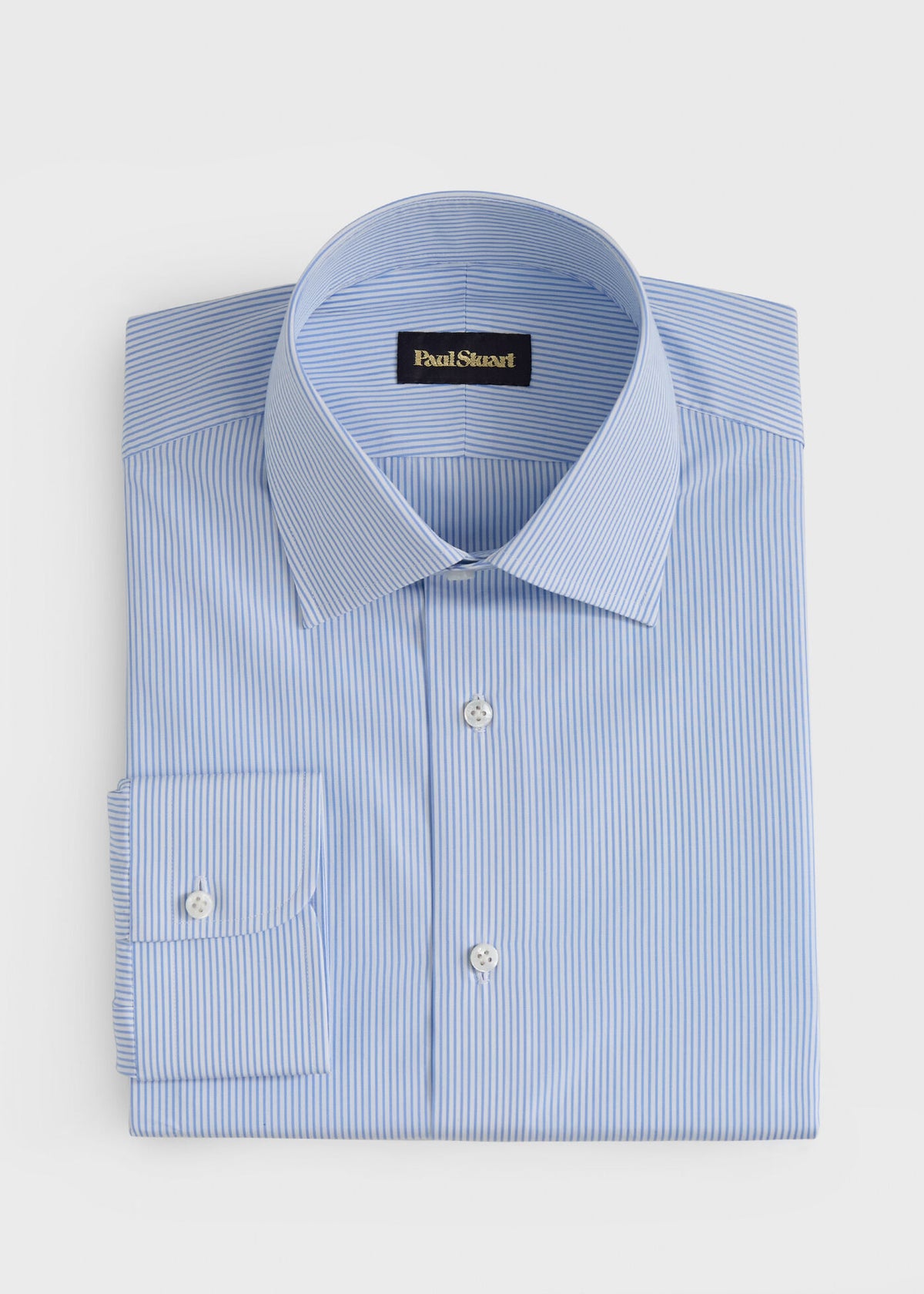 Hand-Finished Stripe Dress Shirt Light Blue/White - Paul Stuart