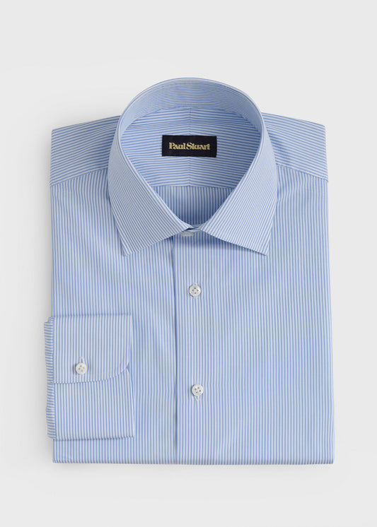 Hand-Finished Stripe Dress Shirt Light Blue/White - Paul Stuart