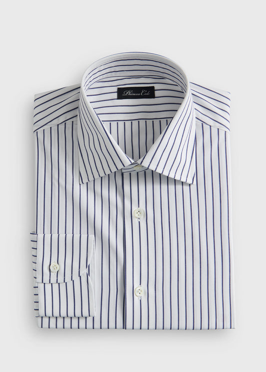 Cotton Stripe Dress Shirt White/Blue - Paul Stuart