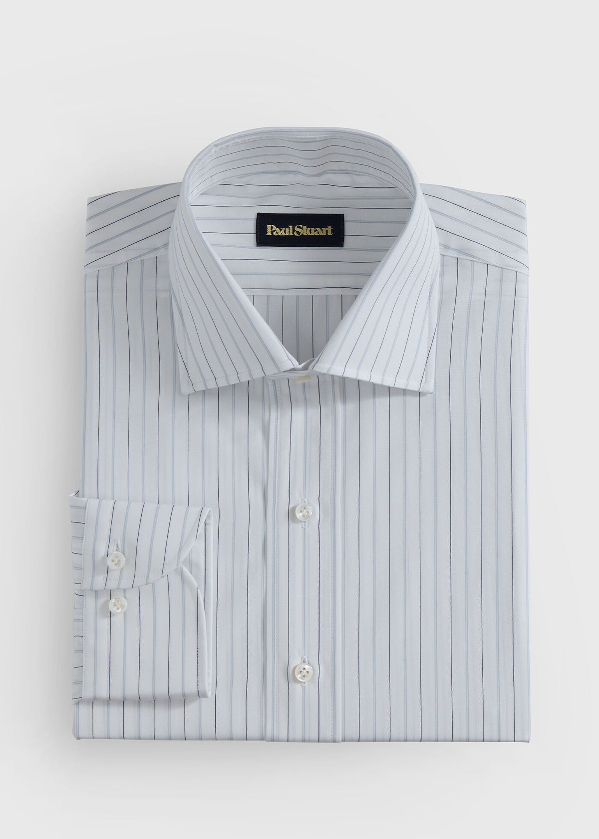 Cotton Deco Stripe Dress Shirt White/Silver - Paul Stuart