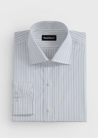 Cotton Deco Stripe Dress Shirt White/Silver - Paul Stuart
