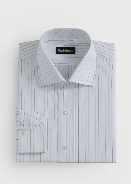 Cotton Deco Stripe Dress Shirt White/Silver - Paul Stuart