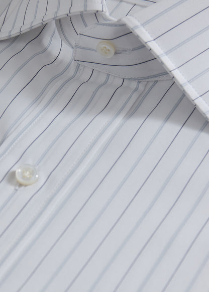 Cotton Deco Stripe Dress Shirt White/Silver - Paul Stuart