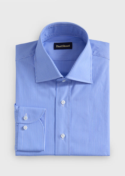Cotton Stripe Dress Shirt Mid Blue - Paul Stuart