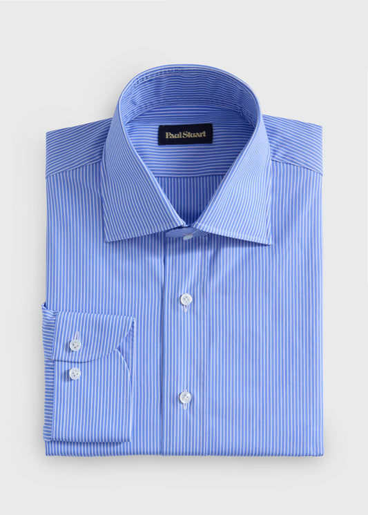 Cotton Stripe Dress Shirt Mid Blue - Paul Stuart