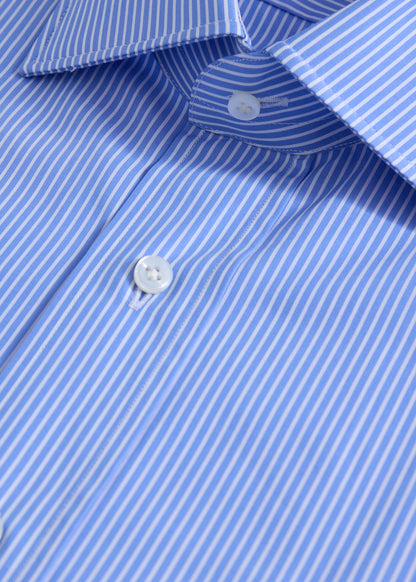 Cotton Stripe Dress Shirt Mid Blue - Paul Stuart