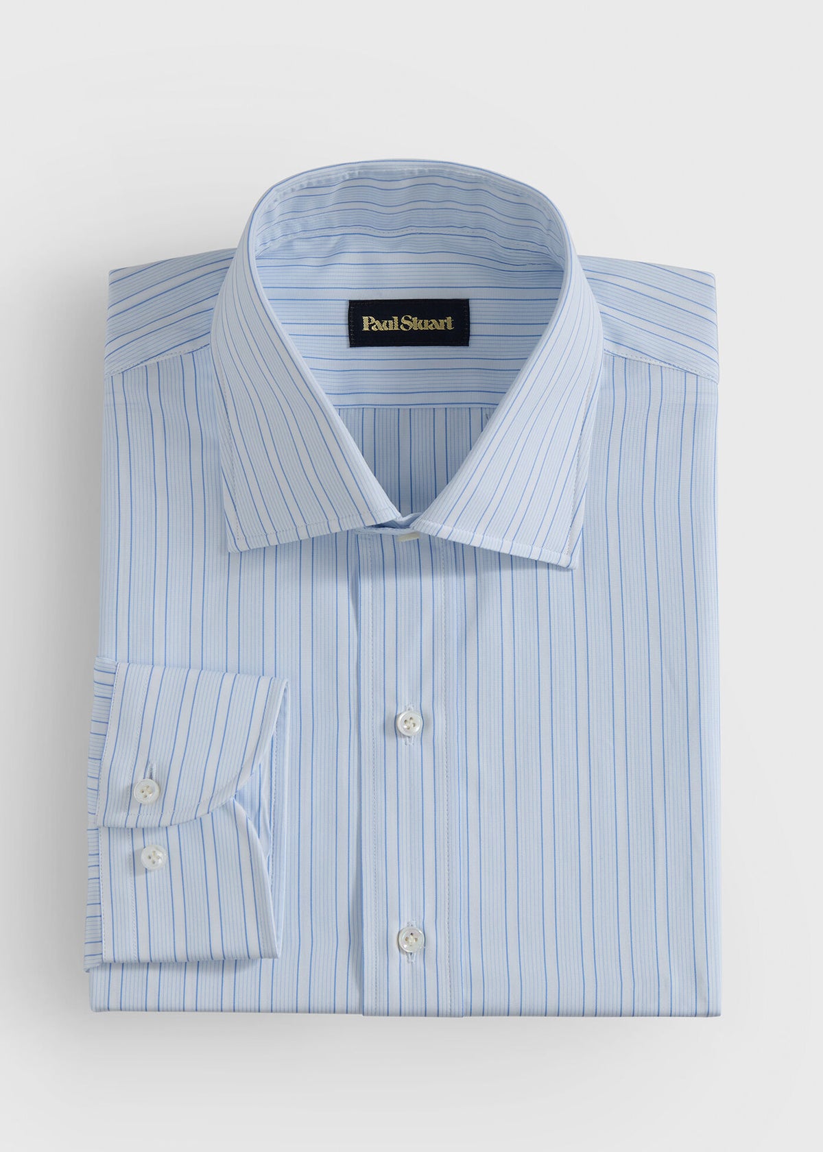 Cotton Deco Stripe Dress Shirt Light Blue/White - Paul Stuart