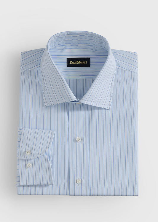 Cotton Deco Stripe Dress Shirt Light Blue/White - Paul Stuart