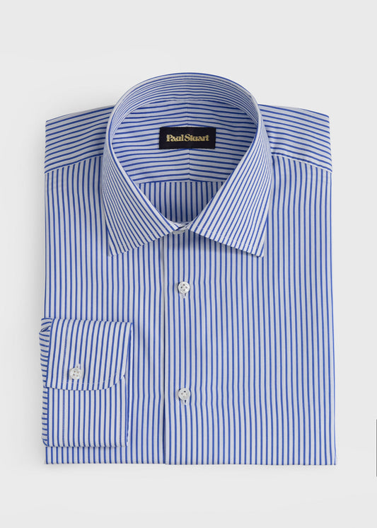 Hand-Finished Stripe Dress Shirt Blue/White - Paul Stuart