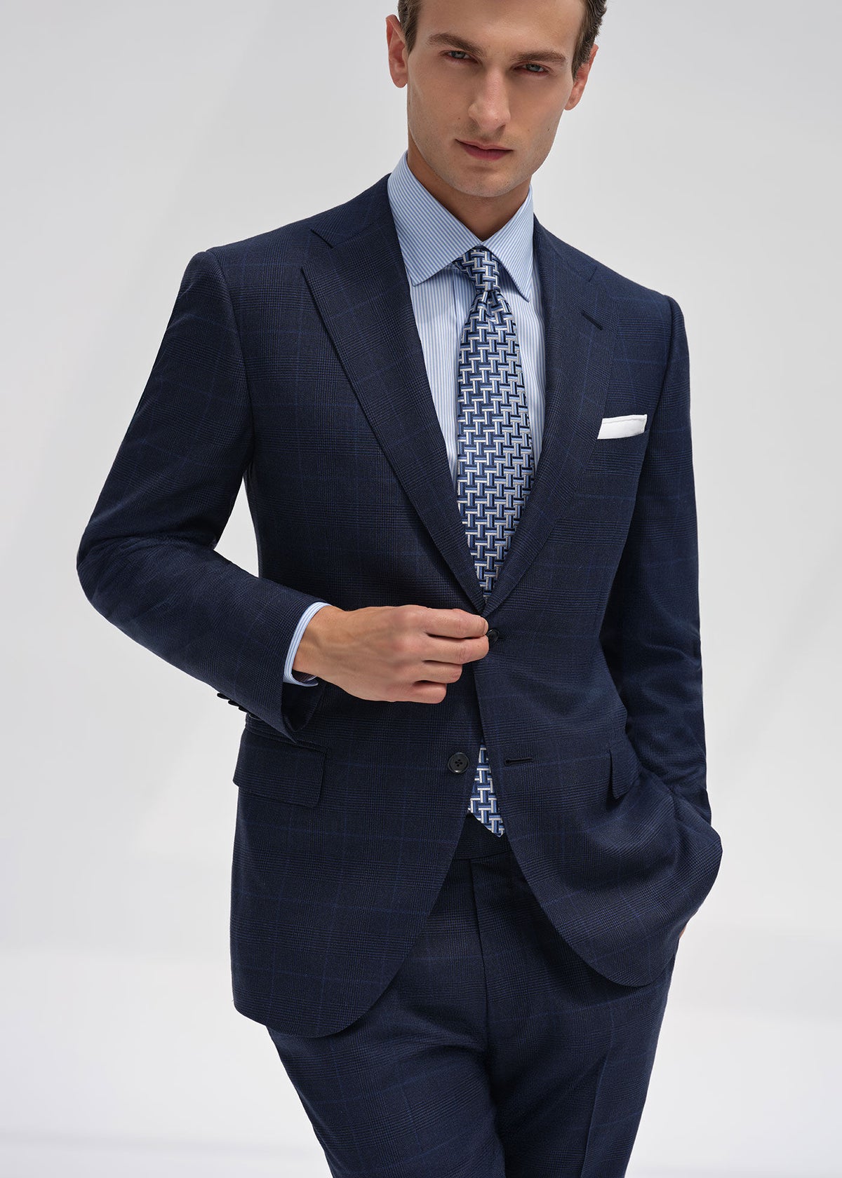 Handmade Narrow Bengal Stripe Dress Shirt Light Blue - Paul Stuart