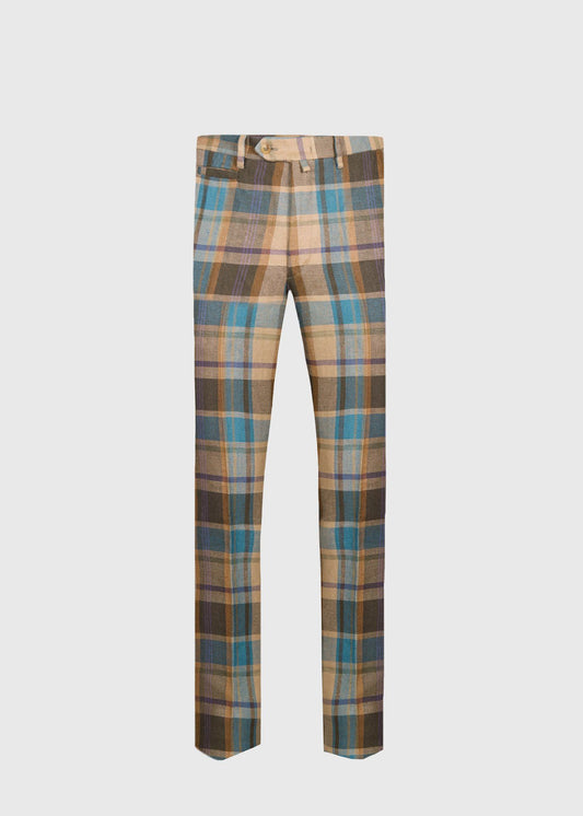 Linen Plaid Dress Trouser Tan/Blue - Paul Stuart