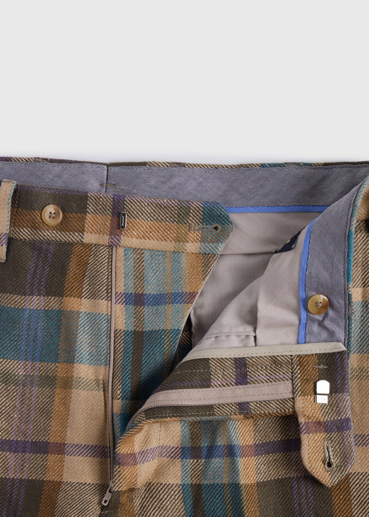 Linen Plaid Dress Trouser Tan/Blue - Paul Stuart