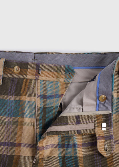 Linen Plaid Dress Trouser Tan/Blue - Paul Stuart