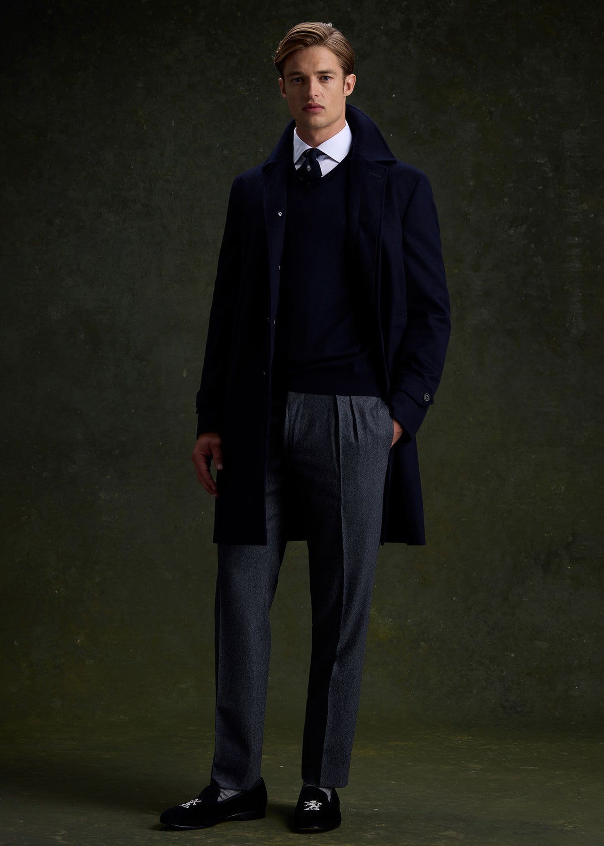 Super 170s Wool Water Repellent Coat Navy - Paul Stuart