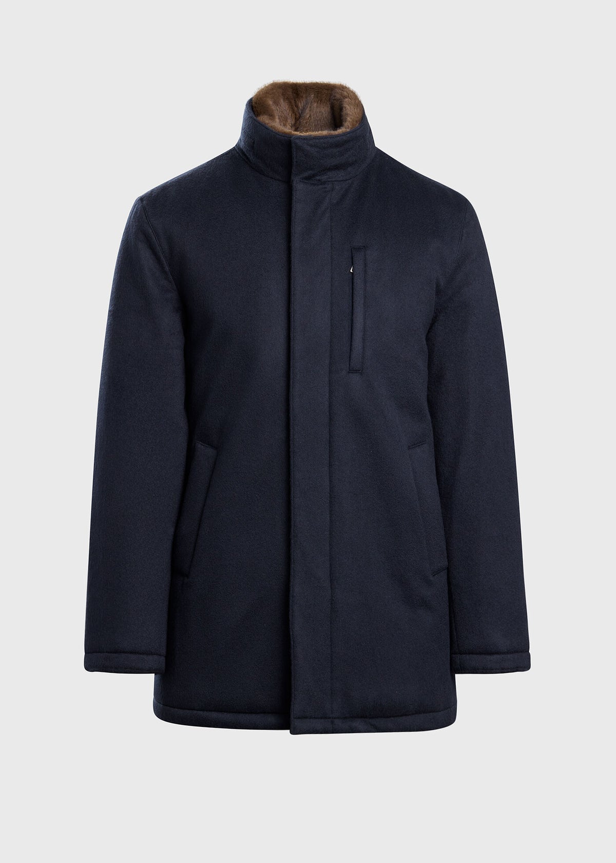 Cashmere Coat with Faux Fur Collar Navy - Paul Stuart