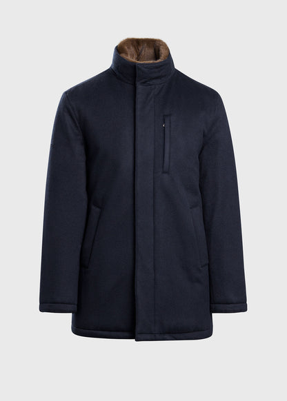Cashmere Coat with Faux Fur Collar Navy - Paul Stuart