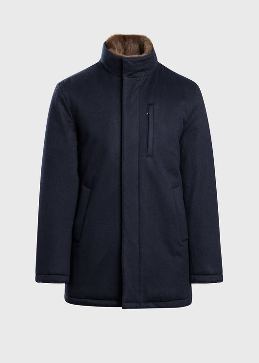 Cashmere Coat with Faux Fur Collar Navy - Paul Stuart