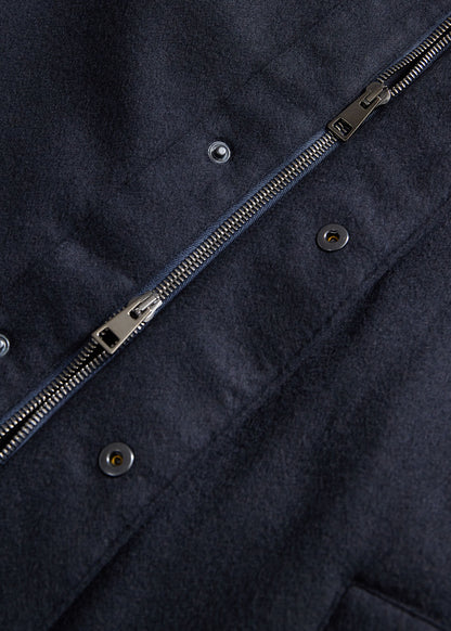 Cashmere Coat with Faux Fur Collar Navy - Paul Stuart
