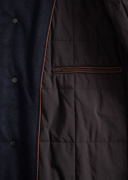 Cashmere Coat with Faux Fur Collar Navy - Paul Stuart