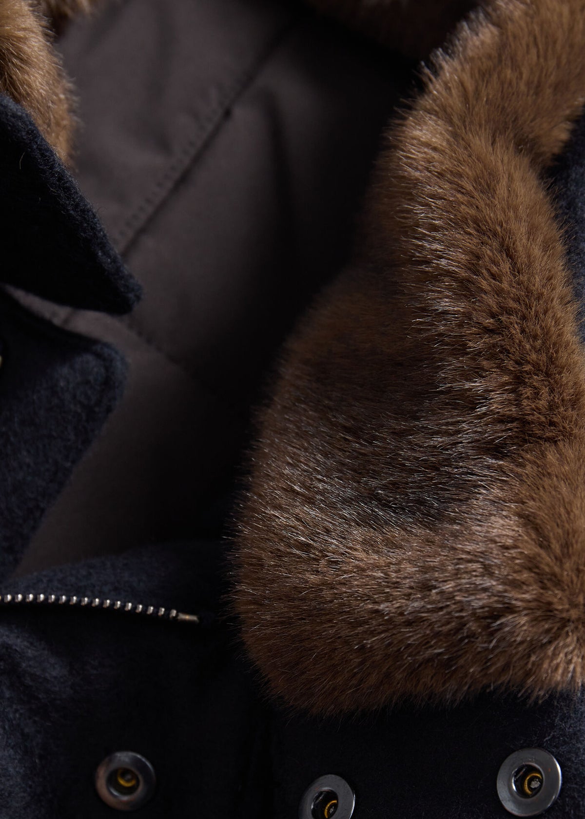 Cashmere Coat with Faux Fur Collar Navy - Paul Stuart
