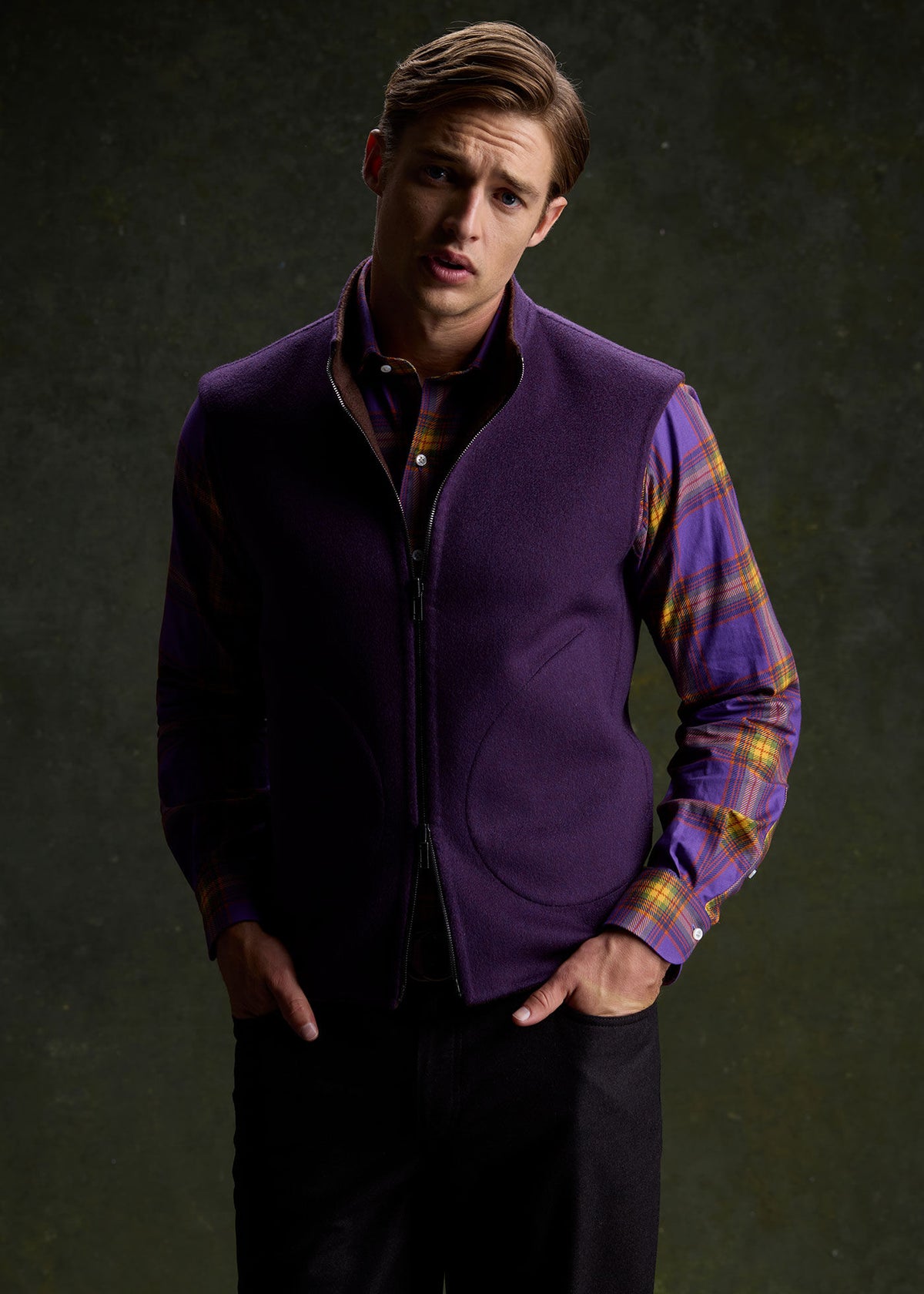 Double Faced Cashmere Reversible Vest Brown/Purple - Paul Stuart