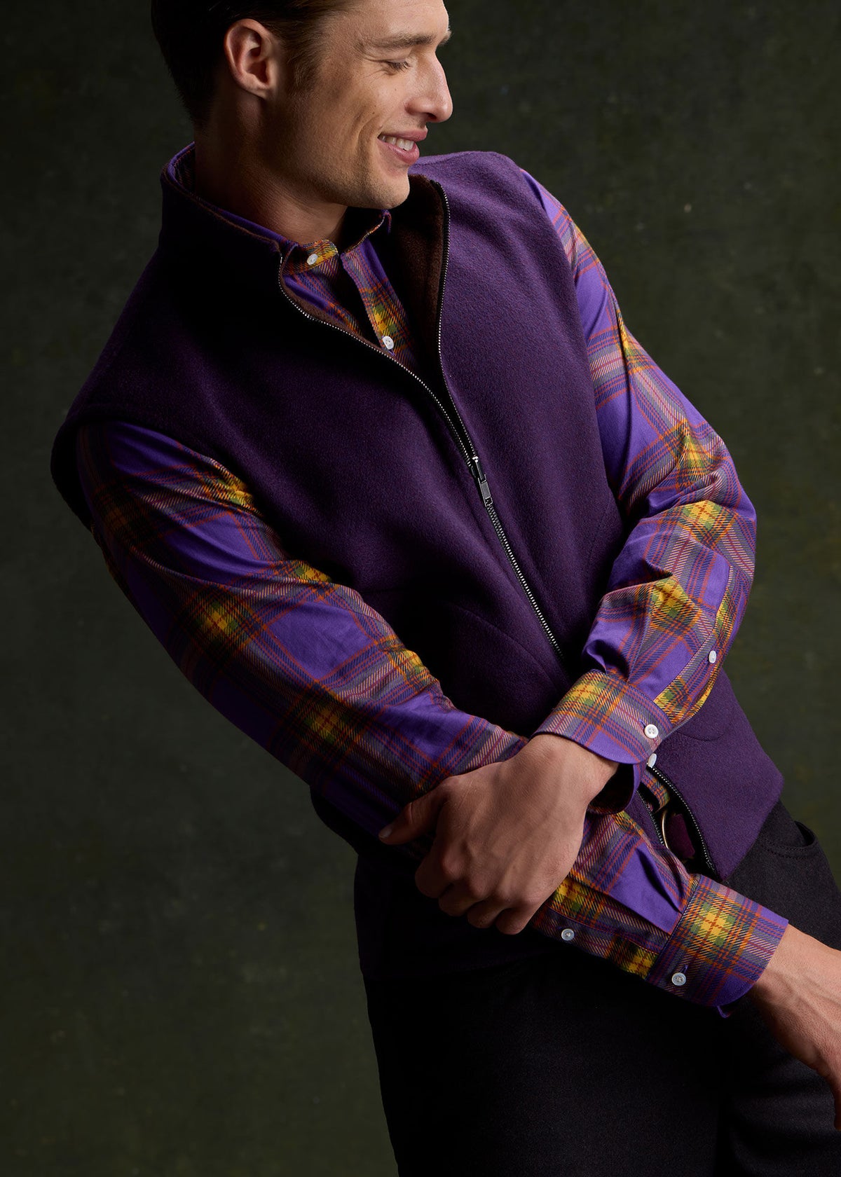 Double Faced Cashmere Reversible Vest Brown/Purple - Paul Stuart