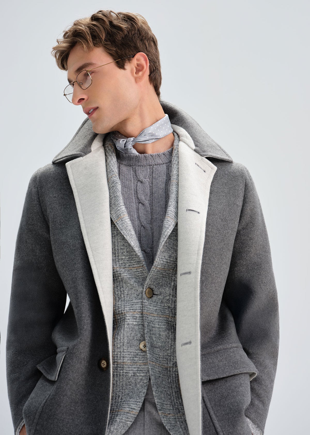 Double Faced Cashmere Coat Grey/Cream - Paul Stuart