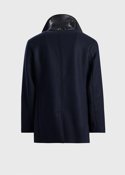 Modern Peacoat with Leather Detail Navy - Paul Stuart