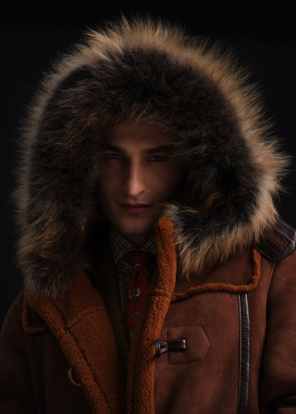 Shearling Toggle Coat Brown - Paul Stuart