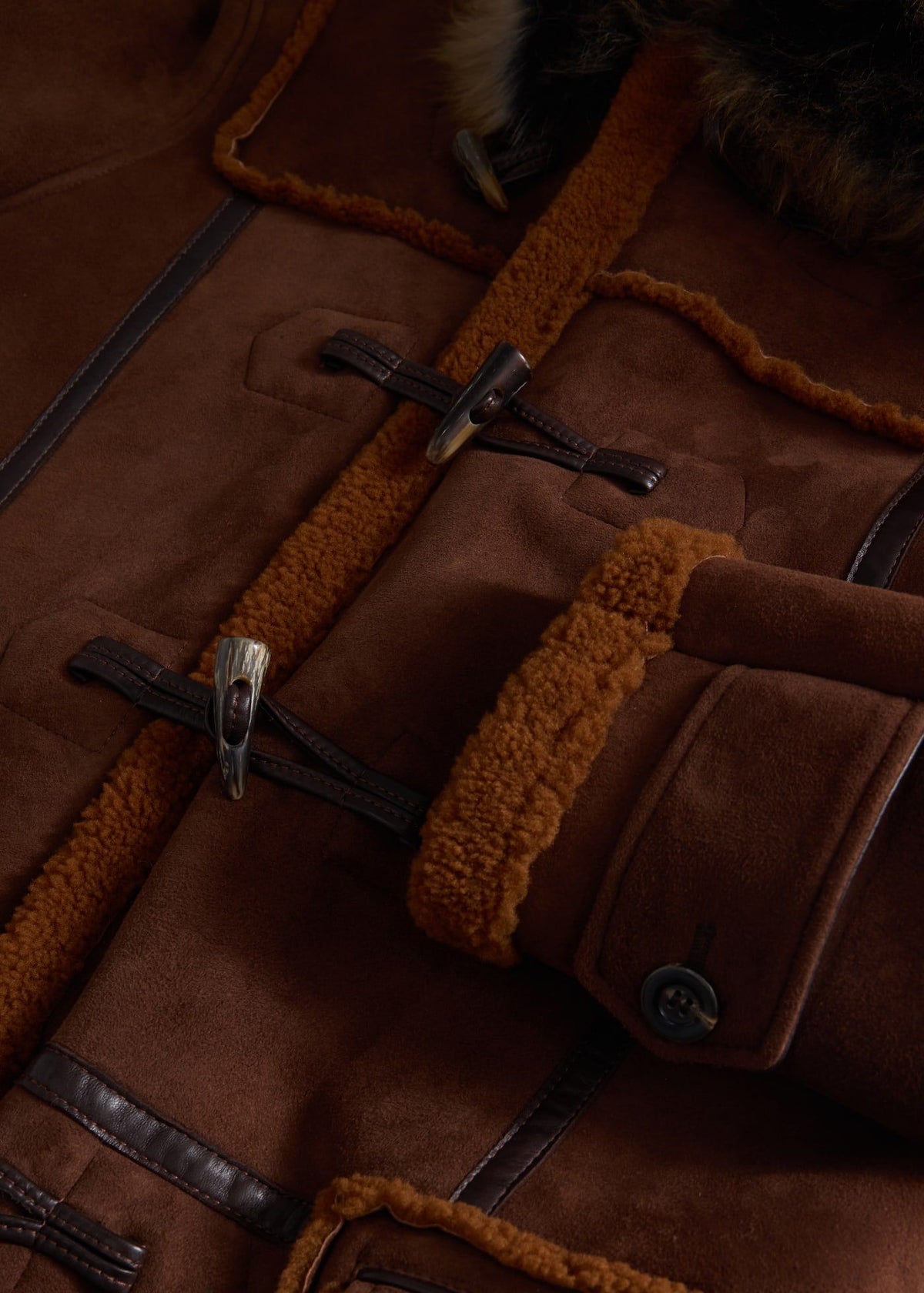 Shearling Toggle Coat Brown - Paul Stuart