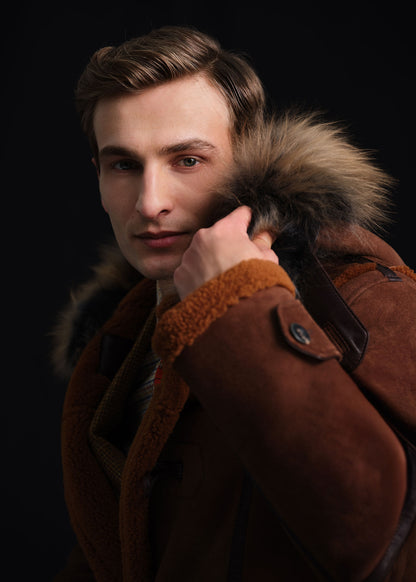 Shearling Toggle Coat Brown - Paul Stuart