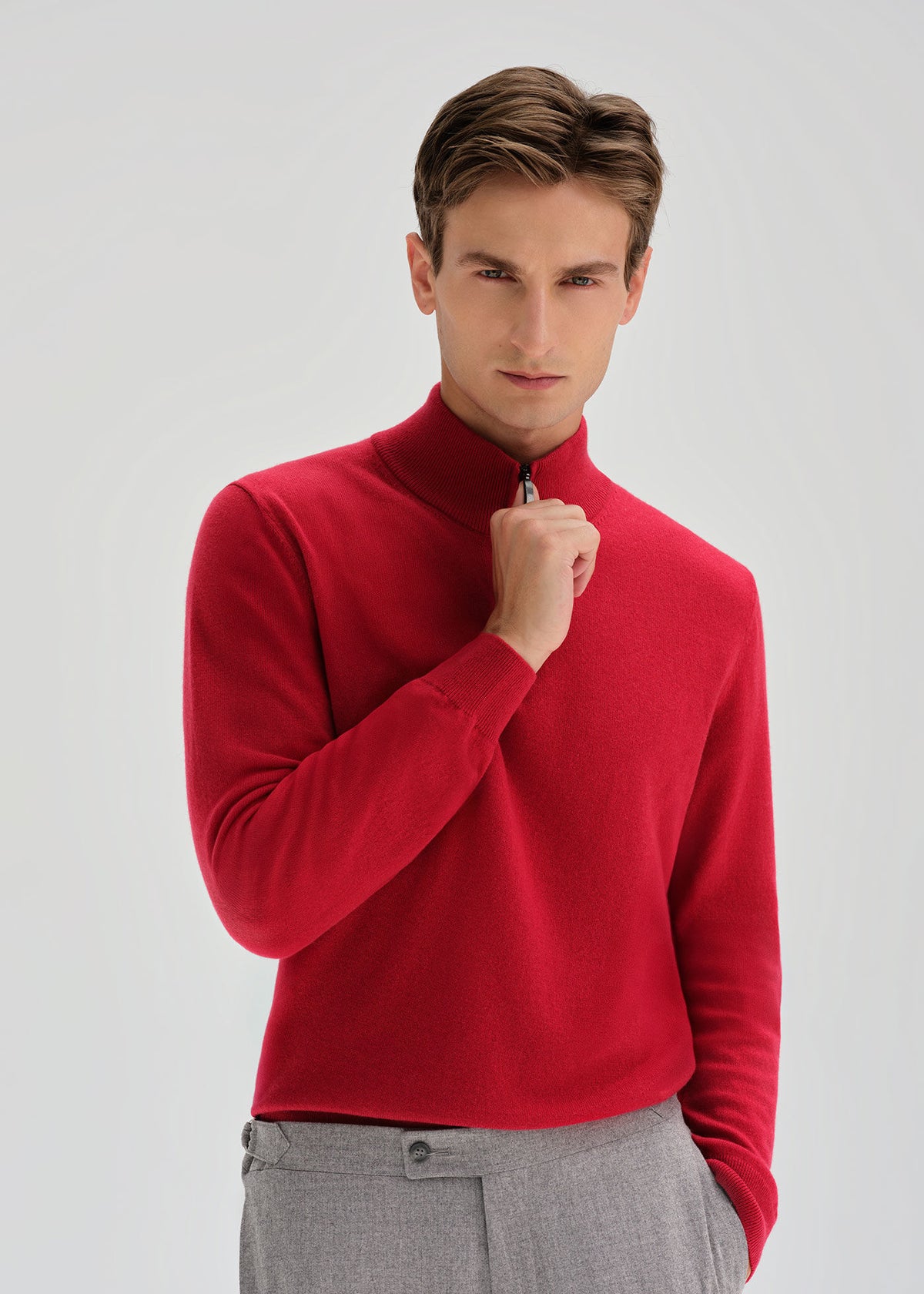 Essential Cashmere Quarter Zip Sweater Crimson - Paul Stuart