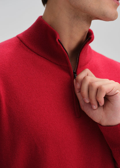 Essential Cashmere Quarter Zip Sweater Crimson - Paul Stuart
